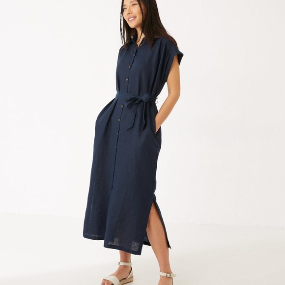 Fat Face Dresses & Skirts - FatFace navy linen midi dress w/detachable tie belt, women’s US size 8